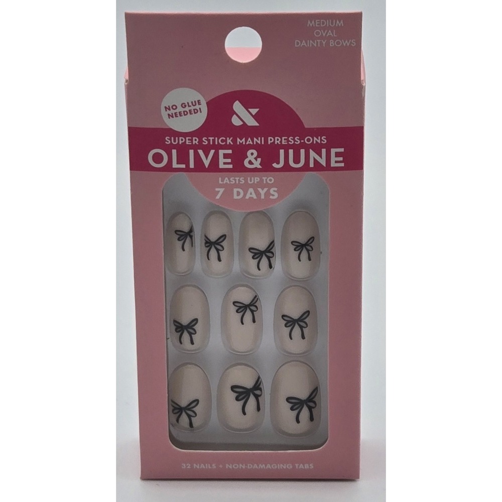 Olive & June Press‎ on Nails The Super Stick Mani Medium | Dainty Bows | NEW